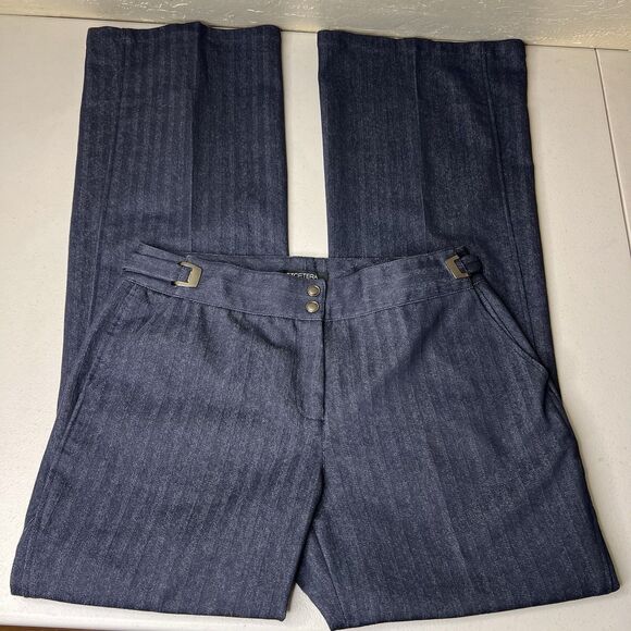 Etcetera Denim - Etcetera Flare Jeans Womens 10 Pinstripe Side Buckle Stretch Pleat Y2k Retro 34”